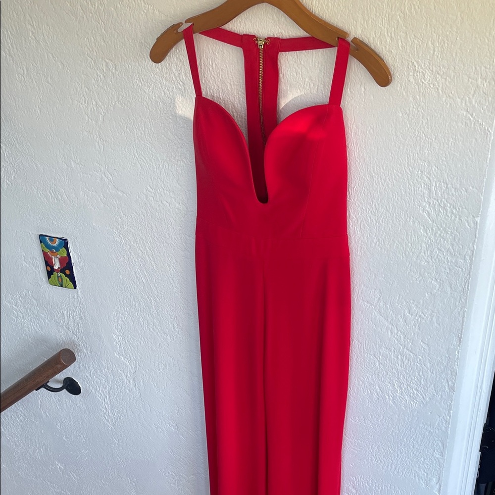 Bebe‎ X Naven Red Deep Sweetheart Neckline Goldtone Zip Sleeveless Jumpsuit 4 - Picture 5 of 8